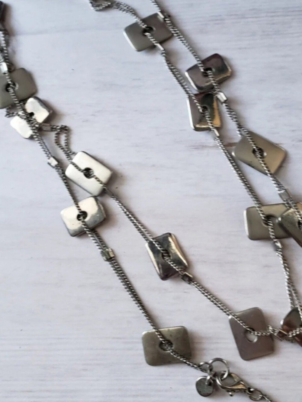 Necklace 80s Vintage Mexx 30" Long Modern Silver-Tone Geometric Link